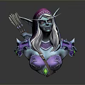 Mystical Elven Woman with Purple Hood Blue Skin Silver Hair and Shoulder Arrows
