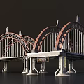 Double Arch Bridge Design With Metal Frames Stone Pillars And Decorative Tops 3d model