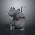 3D Gray Mouse Cartoon Character Wearing Glasses Holding Spring With Funny Expression