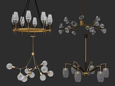 Modern Chandelier Designs With Metal Frame And Transparent Glass Shades In Multiple Styles 3d model
