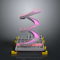 Detailed Spiral Staircase 3D Model With Pink Steps Metal Frame Base And Yellow Support Blocks