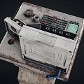 Vintage Entertainment Appliances On Worn Stands With Control Panels And Screens