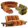 Modern Two Seater Sofa Designs In Orange And Green Velvet With Wooden Legs