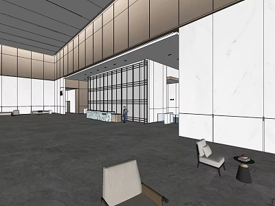 Modern Lobby Front Desk Interior Design With Marble Walls Glass Partitions And Seating 3d model