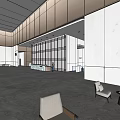 Modern Lobby Front Desk Interior Design With Marble Walls Glass Partitions And Seating