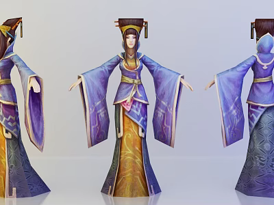 Ancient Chinese Game Movie Character With Purple Robe And Traditional Hair Ornament 3d model