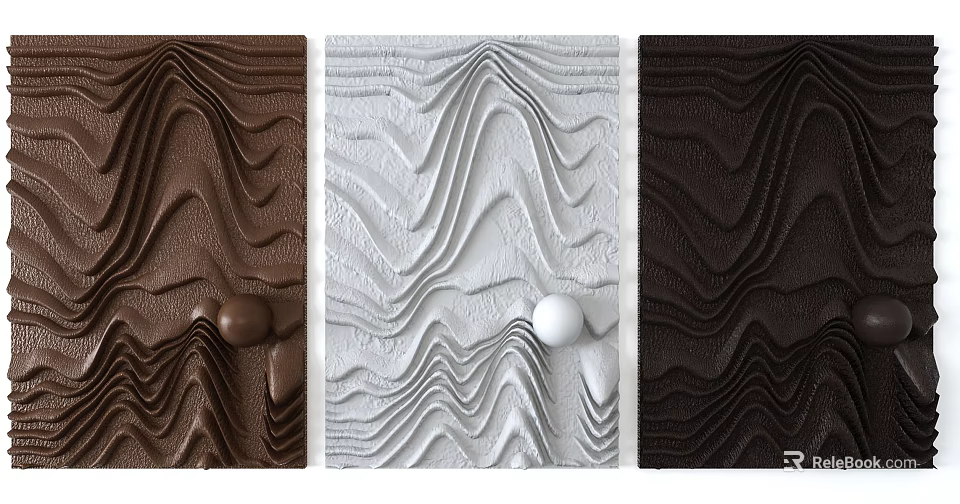 Creative Wall Decor with Wavy Texture in Brown White and Dark Brown and Sphere Accents 3d model 