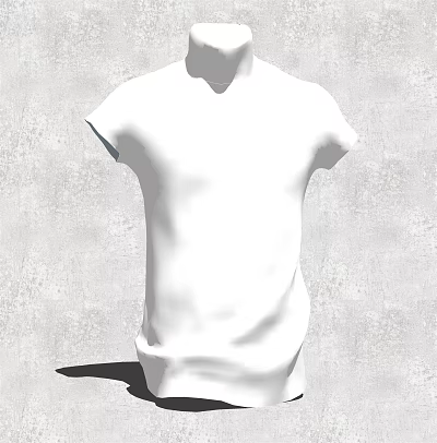 Model Wearing White Short Sleeve T-Shirt Against Gray Wall Background 3d model
