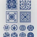Intricate Blue and White Carved Patterns in Square Circular Shapes Decorative Art Elements 3d model