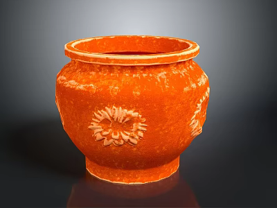 Orange Ceramic Decorative Vase With Carved Chrysanthemum Patterns And Elegant Design 3d model