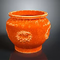 Orange Ceramic Decorative Vase With Carved Chrysanthemum Patterns And Elegant Design 3d model
