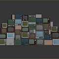 Various Colors Different Styles TVs Stacked in Pyramid Shape With Gray Background and Reflections