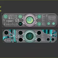 Tech Inspired Control Panels With Circular Buttons And Green Glowing Elements 3d model