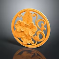 Orange Circular Carved Decorative Plaque With Floral Leaf And Scroll Patterns 3d model