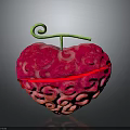 Red Heart Shaped Dessert With Swirled Textured Surface And Green Spiral Stem