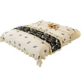 Elegant Beige Bedding Set With Floral Pattern Frilled Edges And Decorative Pillows