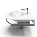 Modern White Washbasin Design with Silver Faucet and Metal Stand Shelf