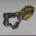 Futuristic Sci Fi Gun With Yellow Black Design Spiked Barrels And Mechanical Grip Details