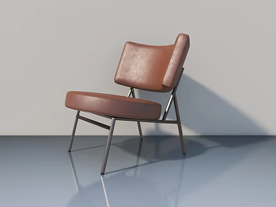 Brown Leather Armchair With Metal Frame In Gray Interior Setting 3d model