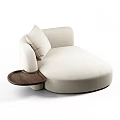 Modern Single Sofa With Beige Fabric Round Design And Side Table Cushion 3d model