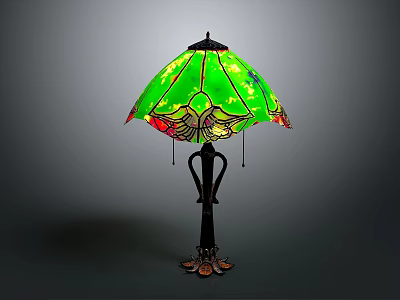 Decorative Table Lamp With Intricate Black Metal Base And Green Stained Glass Shade 3d model