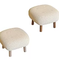 Two Soft Square Stools With Tufted Teddy Fabric Seats And Wooden Legs