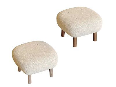 Two Soft Square Stools With Tufted Teddy Fabric Seats And Wooden Legs 3d model
