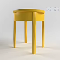 Yellow Modern Stool With Round Top And Four Slim Legs Design 3d model