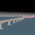 Grand Modern Cable Stayed Sea Crossing Highway Bridge Spanning Calm Ocean Under Beautiful Sunset Sky