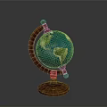 Detailed Vintage Globe With Red Stand And Blue Ocean Green Landmasses