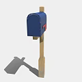 Blue Mailbox With Red Door Mounted On Wooden Post For Home Exterior