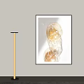 Contemporary Wall Art Black Frame With Transparent Yellow Orange Elements And Spiral Decorative Lamp
