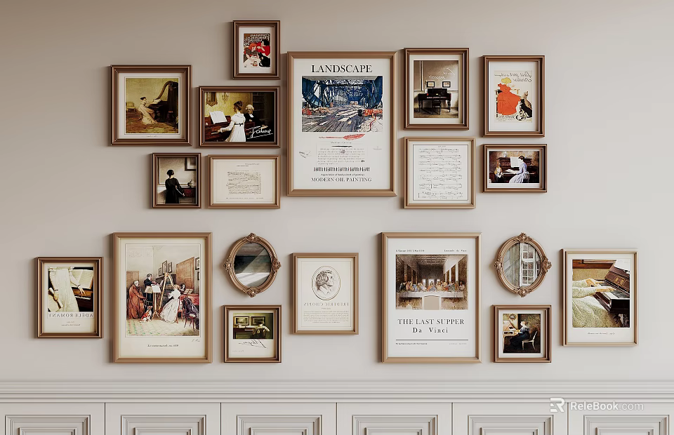 Photo Wall Decor With Various Style Frames Art Prints Landscapes And Portraits 3d model 