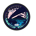 Blue Circular Sculpture Carving With Floral Patterns Mountain Lake And Landscape Design