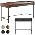 Modern Walnut Desk With Black Metal Frame Multiple Drawers And Minimalist Design