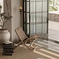 Rattan Woven Leisure Chair On Porch With Small Table Floor Lamp And Glass Door