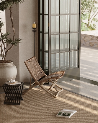 Quiet Wooden Rattan Leisure Chair 3d model