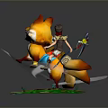 Playful 3D Cartoon Fox Character In Dynamic Pose On Stone Path With Green Grass