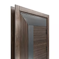 Modern Dark Brown Ribbed Solid Wood Door With Matte Metal Accent And Sleek Long Handle
