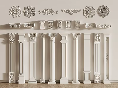 Roman Columns In Various Styles With Decorative Capitals Ornate Bases And Architectural Ornaments 3d model