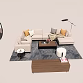 Modern Sofa Coffee Table Set With Side Table Throw Pillows Area Rug Floor Lamp 3d model