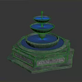Three Tiered Decorative Fountain with Carved Stone Base and Blue Water Basin