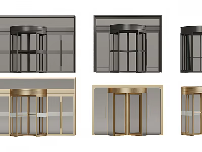 Various Revolving Door Designs With Black And Gold Frames And Glass Panels 3d model