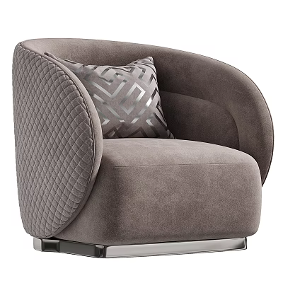 Modern Plush Upholstered Accent Chair With Curved Arms And Geometric Pattern Cushion 3d model