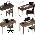 Modern log wind computer desk combination 3d model