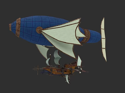 Vintage Sailing Ship Airship Design With Blue Balloon And White Sails 3d model
