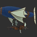 Vintage Sailing Ship Airship Design With Blue Balloon And White Sails 3d model