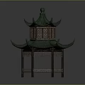 Traditional Chinese Pavilion Featuring Green Multi Tiered Roof And Wooden Carved Details