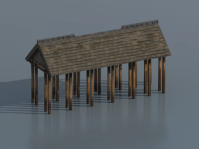 Traditional Wooden Pergola Structure With Tiled Roof And Multiple Columns 3d model