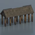 Traditional Wooden Pergola Structure With Tiled Roof And Multiple Columns